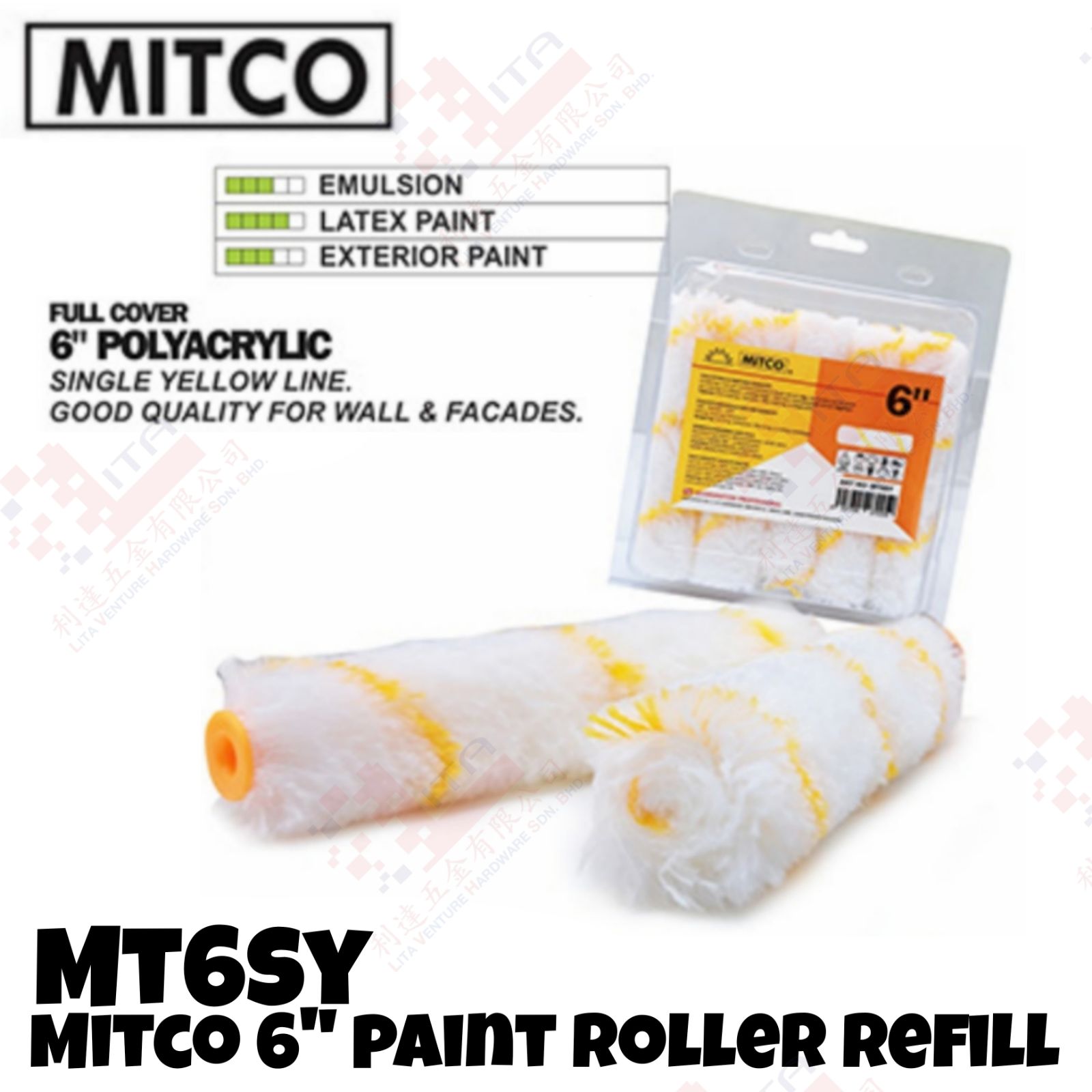 MITCO BRAND 6'' PAINT ROLLER REFILL - MT6SY