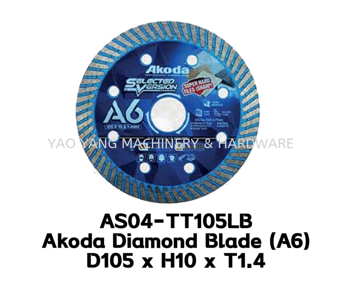 AS04-TT105LB Akoda 4'' Diamond Blade (A6) D105 x H10 x T1.4 - Use For Cutting Super Hard Tile, Quartz.  (Super Hard Tile (Sharp Type))