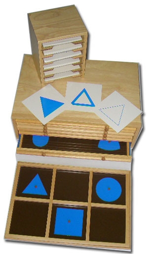 Geometric Cabinet (insets blue, frames grey) (SM130) Sensorial Kuala Lumpur (KL), Malaysia, Selangor, Cheras Montessori, Materials, Supplier, Supply | D'Argosy Educational Equipment (M) Sdn Bhd