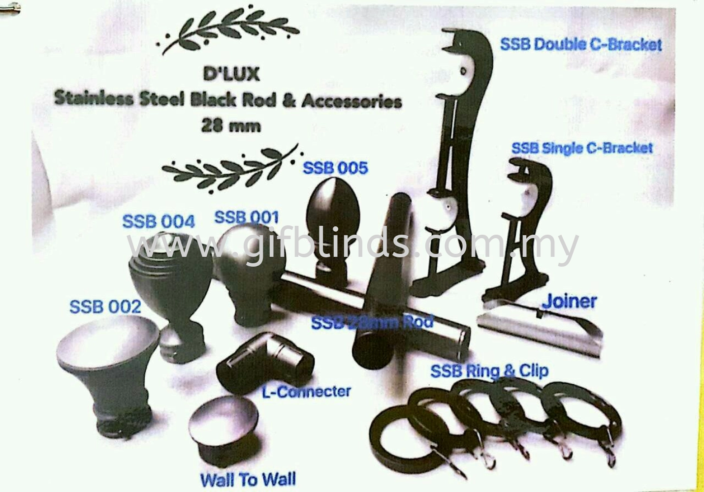 Stainless Steel Black Rod & Accessories 28mm