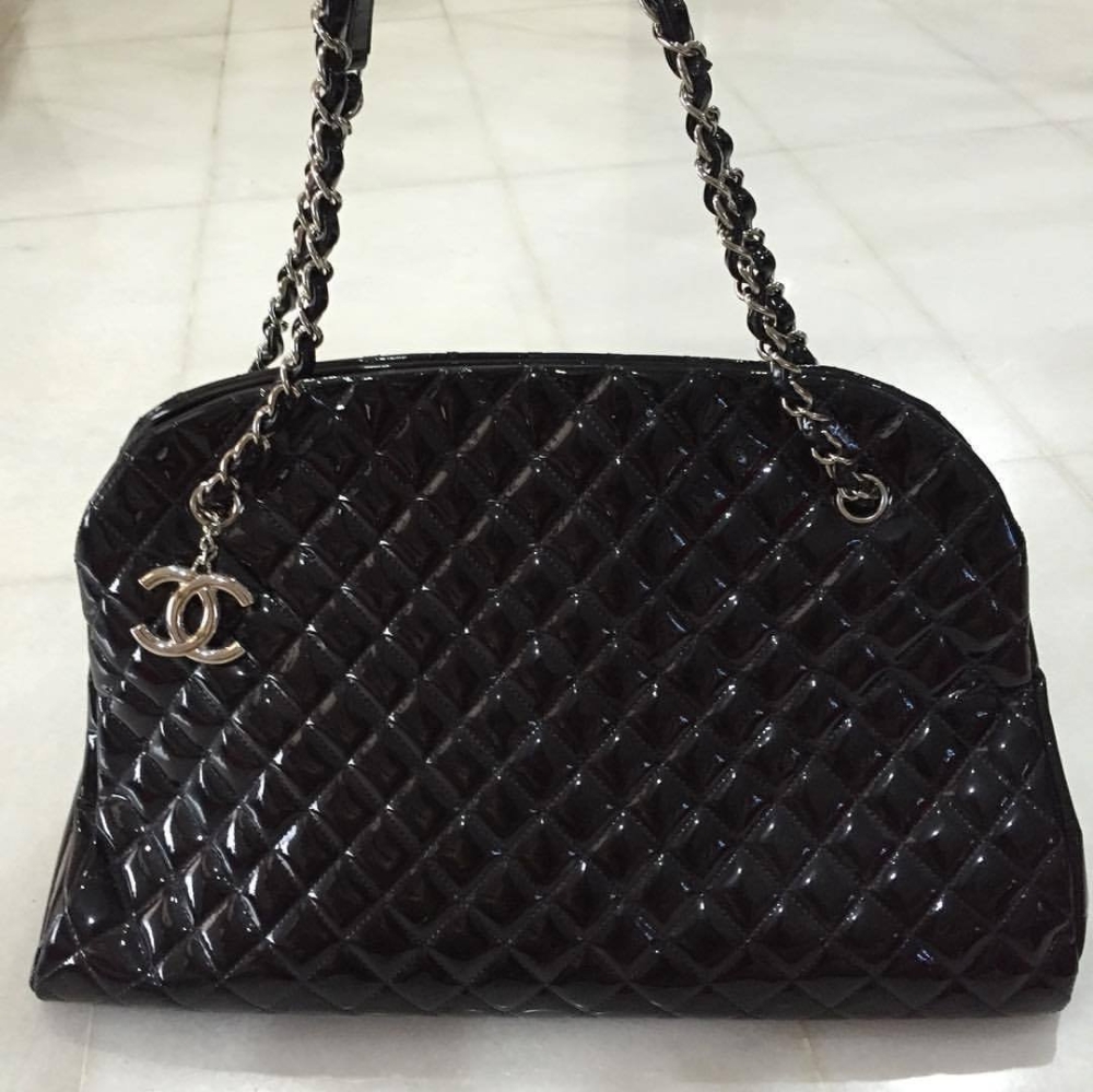 Chanel Black Iridescent Calfskin Leather Just Mademoiselle Maxi Bowling Bag