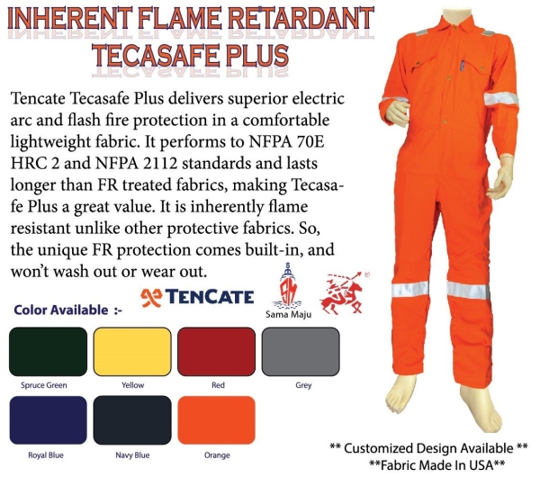 Tecasafe Plus 580 Inherent Flame Resistance Coverall 200gsm Inherent Fire Resistant Pakaian Pelindung Kuala Lumpur, KL, Malaysia Supply Supplier Supplies | Sama Maju Marine & Industry Sdn Bhd