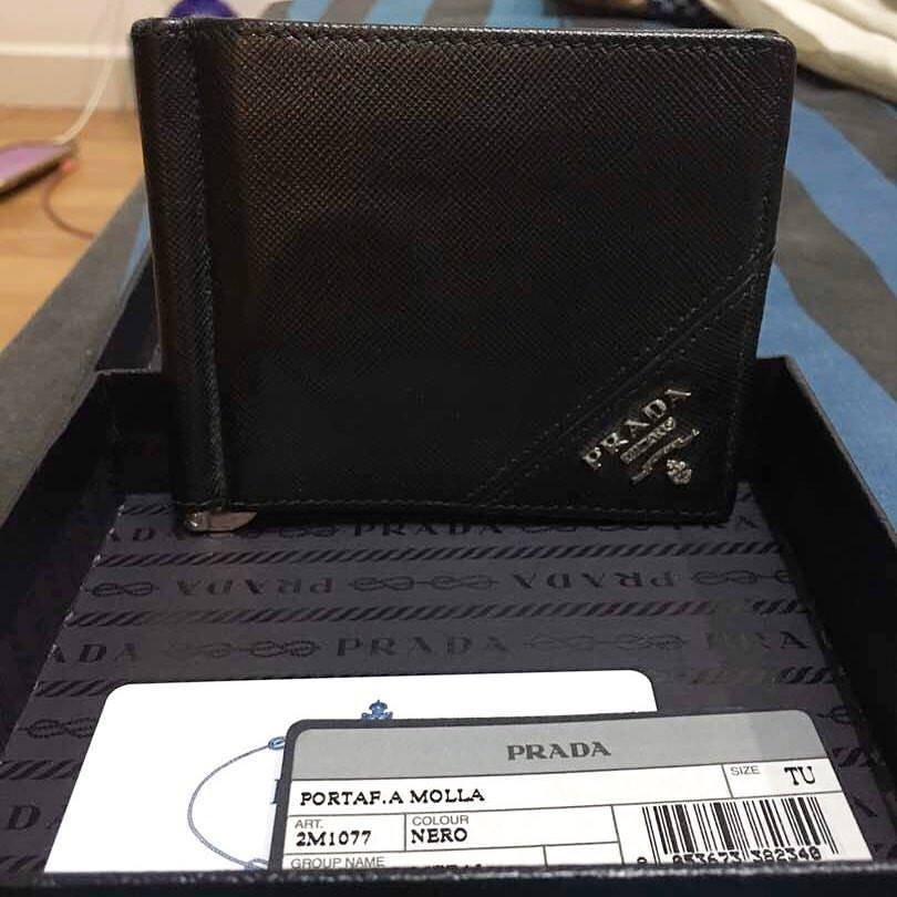 Prada Saffiano Metal Leather Money Clip Bifold Wallet Prada