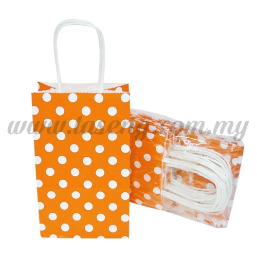 Polka Dot Kraft Handle Paper Bag -Orange  1pack *10pcs (RPB-PD2-OR)