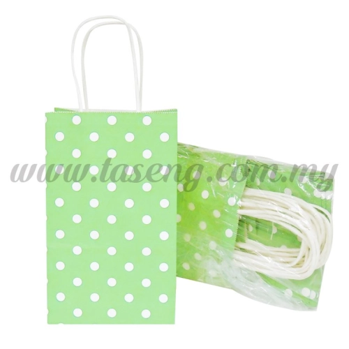 Polka Dot Kraft Handle Paper Bag -Lime Green  1pack *10pcs (RPB-PD2-LG)