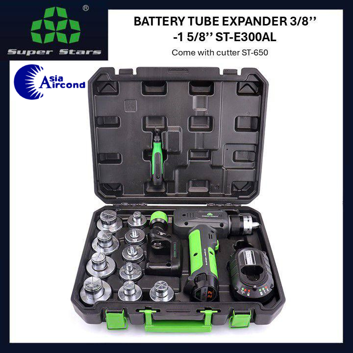 SUPER STARS BATTERY TUBE EXPANDER 3/8" TO 1 5/8" ST-E300AL RECHARGEABLE ELECTRIC PIPE SWAGING TOOL WITH CUTTER ST-650 [ORIGINAL COMBO SET]