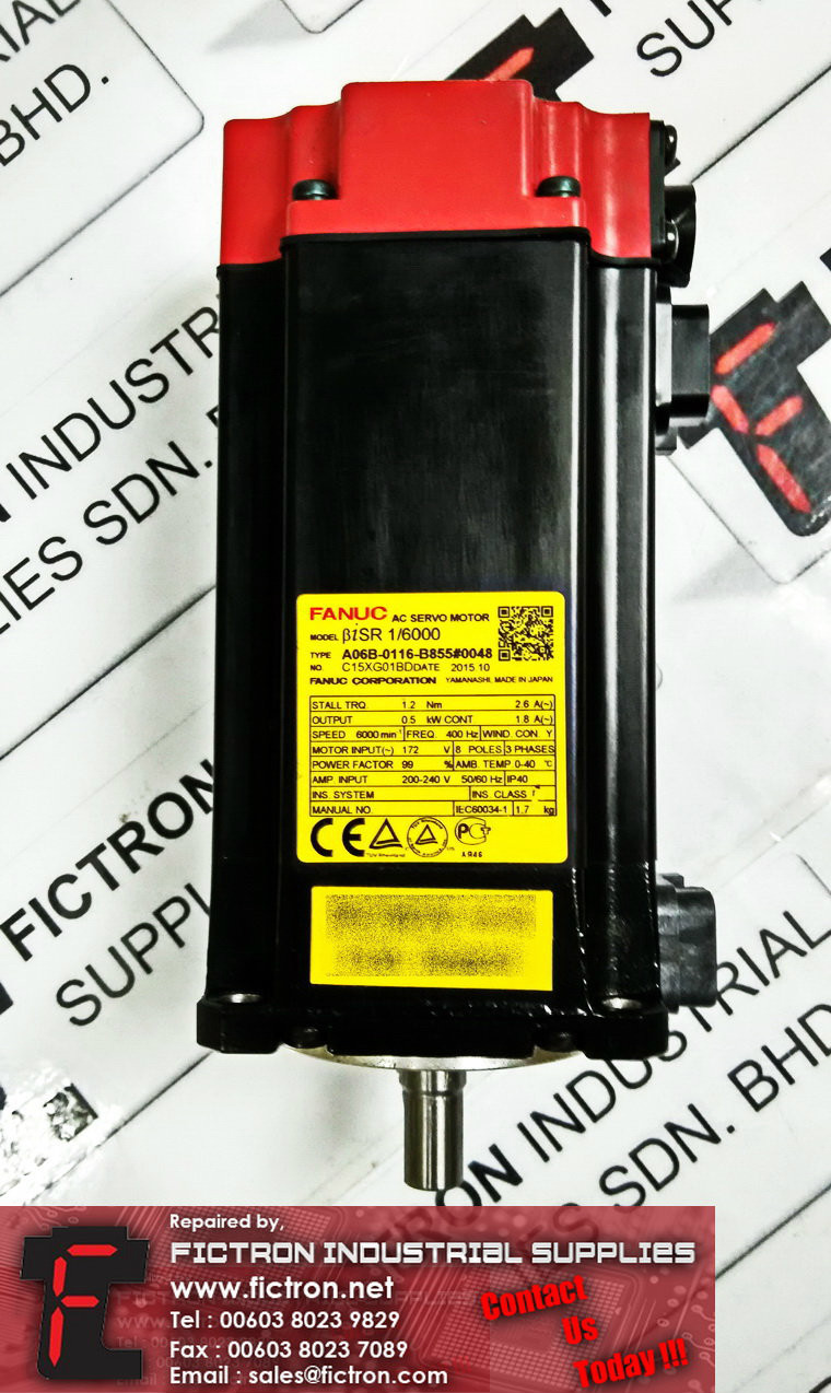 A06B-0116-B855#0048 A06B0116B8550048 FANUC AC SERVO MOTOR REPAIR IN MALAYSIA 12 MONTHS WARRANTY
