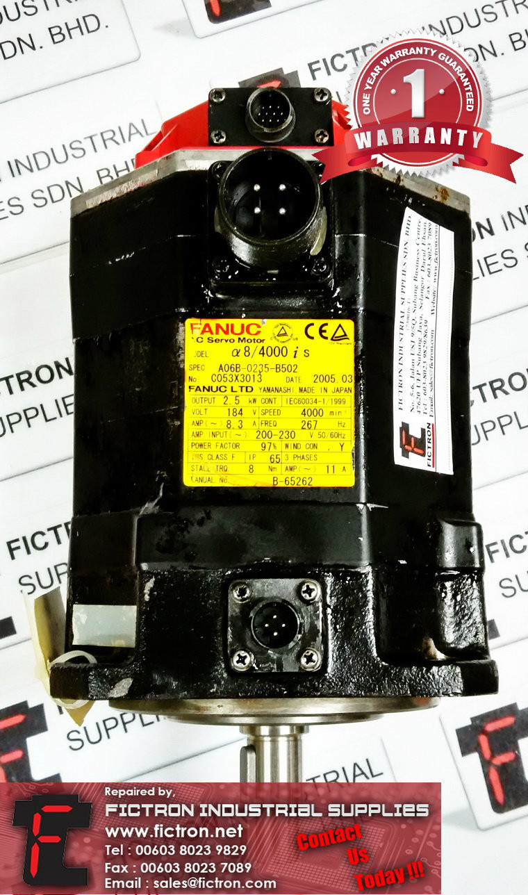 A06B-0235-B502 A06B0235B502 FANUC AC SERVO MOTOR REPAIR SERVICE IN MALAYSIA 12 MONTHS WARRANTY