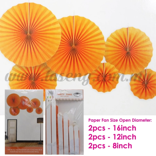 Paper Fan * Plain Orange - 6pcs (PD-PF-80184)