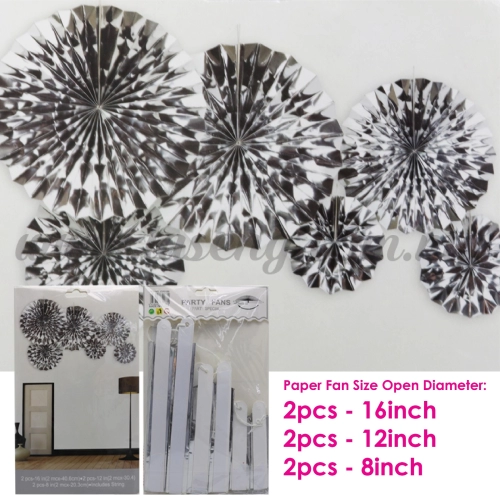 Paper Fan * Shining Silver - 6pcs (PD-PF-80188)