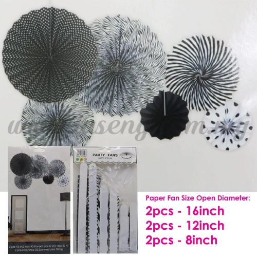 Paper Fan * Pattern Black - 6pcs (PD-PF-80108)