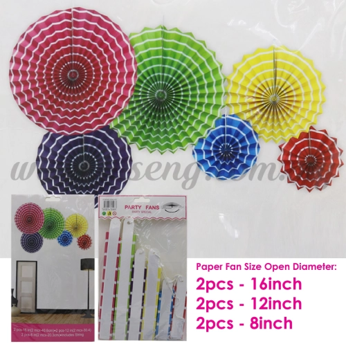 Paper Fan * Stripe Mix Colour - 6pcs (PD-PF-80103)