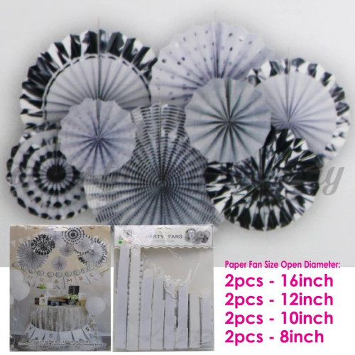 Paper Fan * Silver & White - 8pcs (PD-PF-80208)