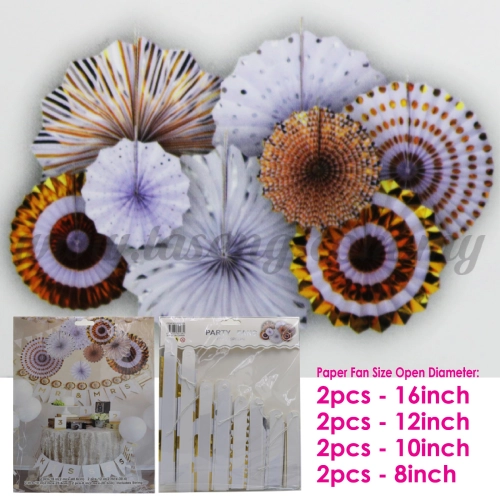 Paper Fan * Gold & White - 8pcs (PD-PF-80168)