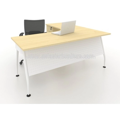 MADISON L-SHAPE OFFICE TABLE METAL A-LEG C/W STEEL MODESTY PANEL & FIXED PEDESTAL 3D MAMD 8656 MAPLE (FRONT)