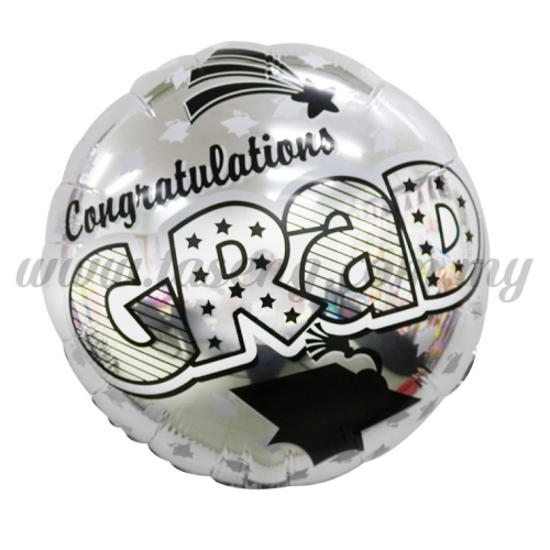 Round Foil Balloon *Congrats Grad - Silver (FB-QX702S)