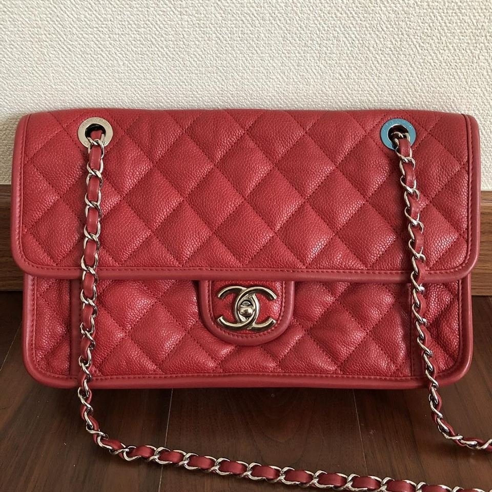 Like new Chanel French Riviera Flap Red Caviar with Shw