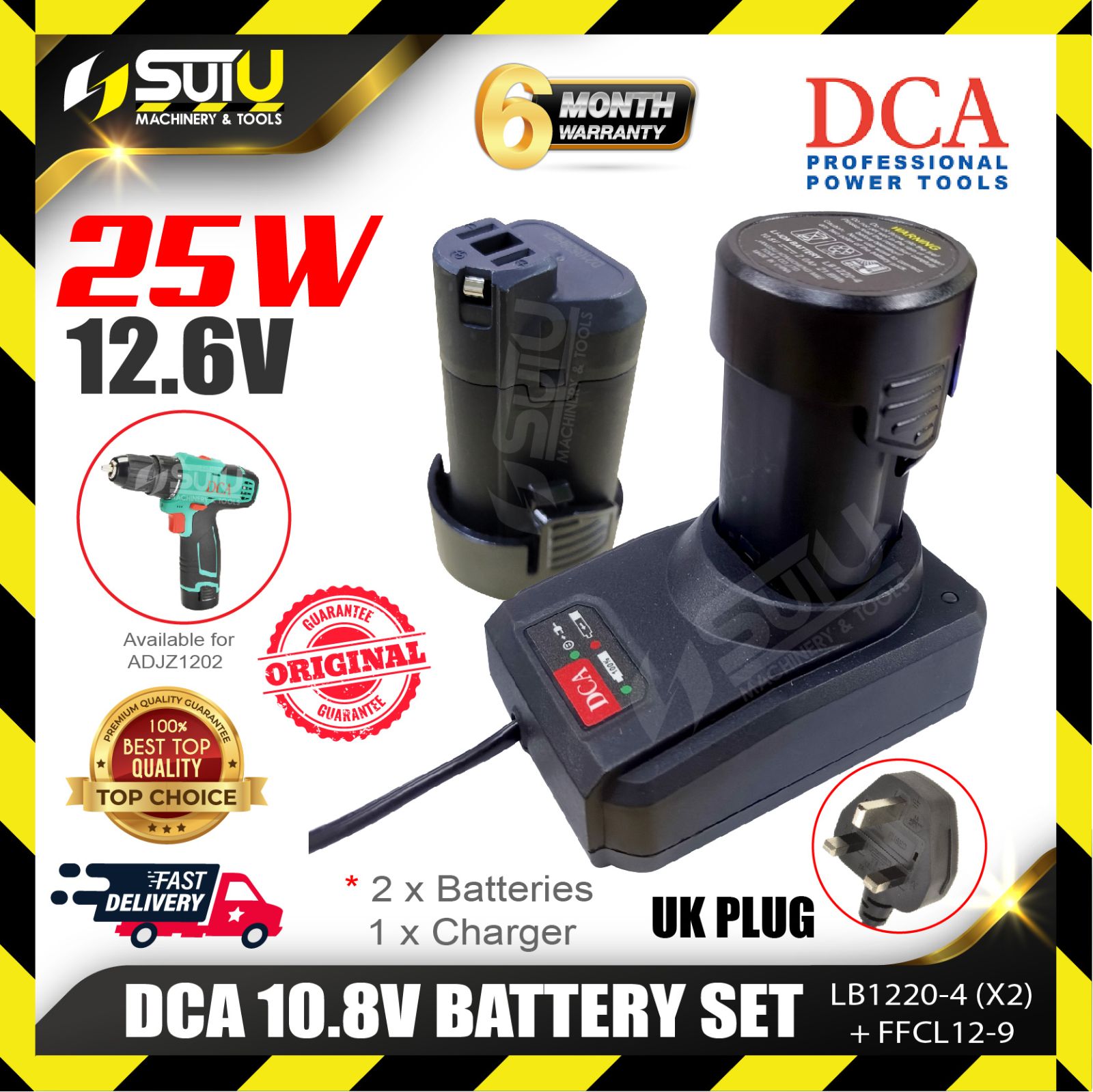 [SOLO / SET] DCA LB1220-4 / LB12204 / FFCL12-9 / FFCL129 10.8V Battery 2.0Ah & Charger 25W