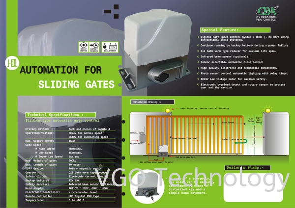 CBA Automatismi Per Cancelli DC Motor Sliding Gate System Autogate Penang, Butterworth, Malaysia System, Supplier, Supply, Installation | VGO Technology