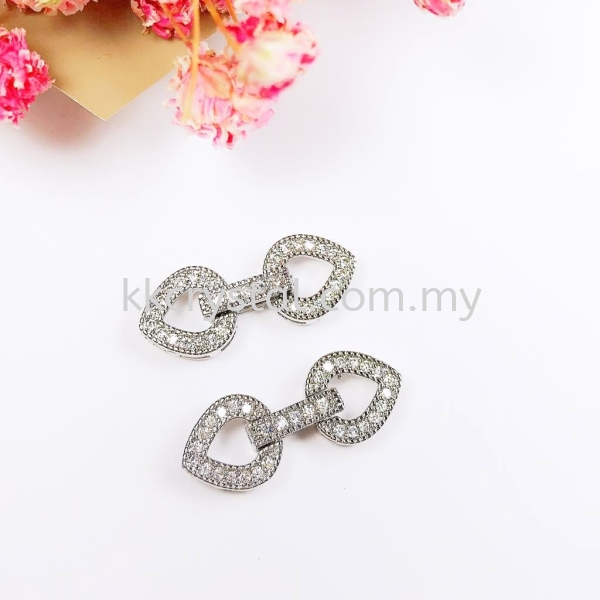 Clasp Double Heart Shape, Code A44445, White Gold Plated, 2pcs/pkt Clasp  Jewelry Findings, White Gold Plating Kuala Lumpur (KL), Malaysia, Selangor, Klang, Kepong Wholesaler, Supplier, Supply, Supplies | K&K Crystal Sdn Bhd