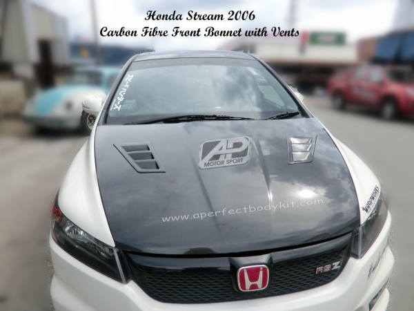 Honda Stream 2006 Carbon Fibre Front Bonnet with Vents  Honda Carbon Fibre Bodykit  Johor Bahru JB Malaysia Body Kits | A Perfect Motor Sport