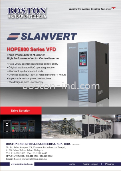 Slanvert Frequency Inverter HOPE 800  Slanvert (Malaysia) Drive and Automation Johor Bahru (JB), Johor. Supplier, Suppliers, Supply, Supplies | Boston Industrial Engineering Sdn Bhd