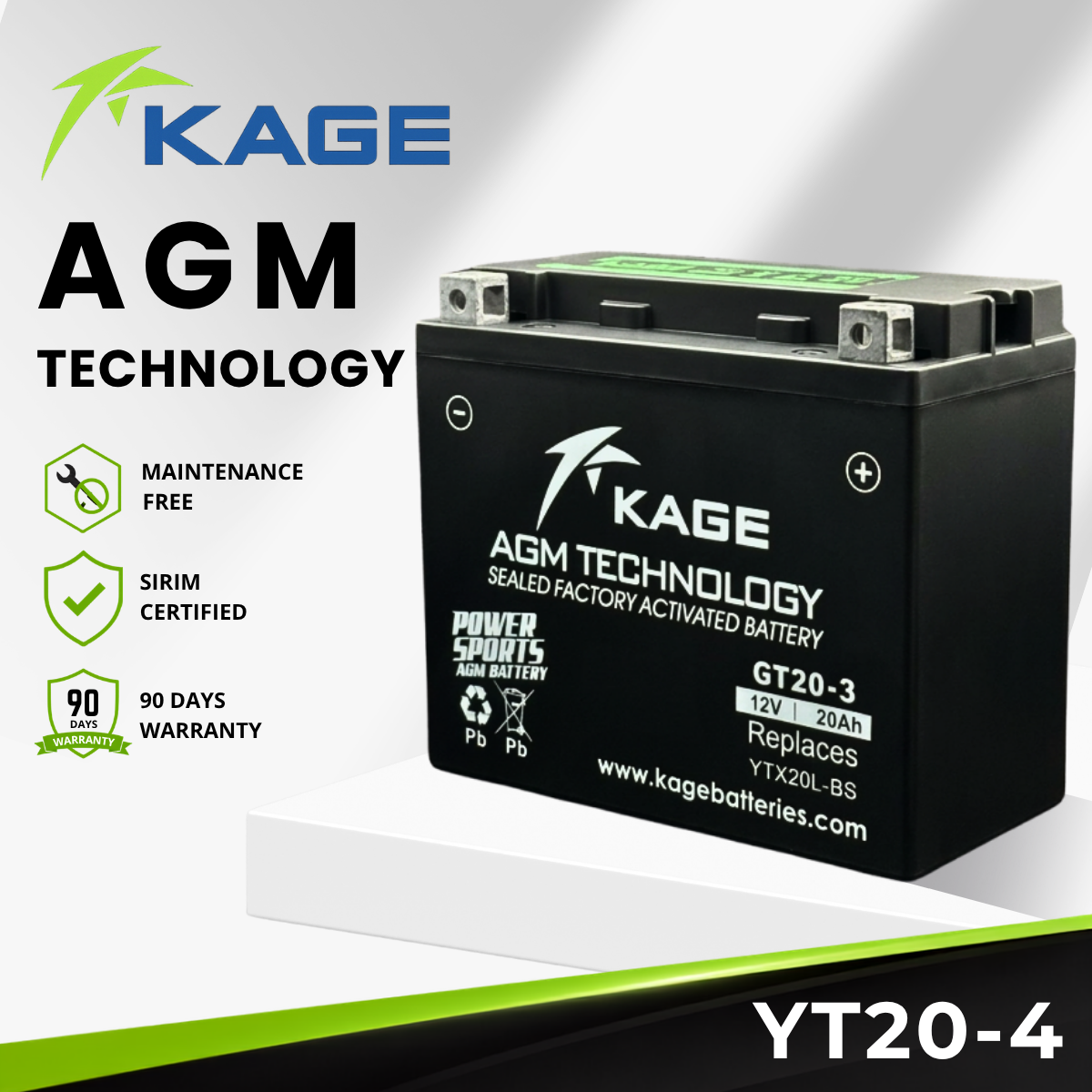 YT20-4 KAGE - Batero Honda GOLD WING GL 1800/HARLEY DAVIDSON CVO FLST