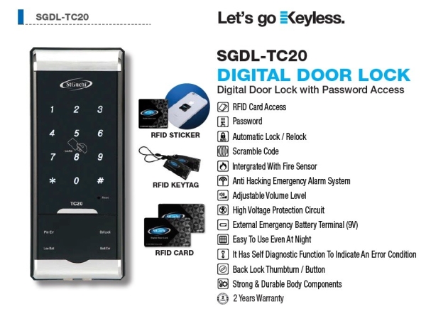 SGDL-TC20 Digital Door Lock TC20 Smart Lock St Guchi Digital Door Lock Digital Door Lock Selangor, Malaysia, Kuala Lumpur (KL), Subang Jaya Supplier, Suppliers, Supply, Supplies | Teamcore Resources Sdn Bhd