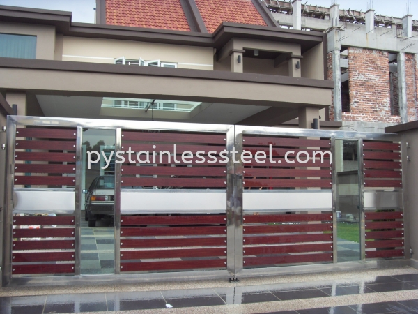 Stainless Steel Swing Gate with Aluminium Wood & Glass Stainless Steel Swing Gate with Aluminium Wood With Glass Stainless Steel Gate Selangor, Kajang, Kuala Lumpur (KL), Malaysia Contractor, Supplier, Supply | P&Y Stainless Steel Sdn Bhd