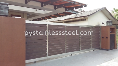 Stainless Steel Sliding Gate with Aluminium Wood