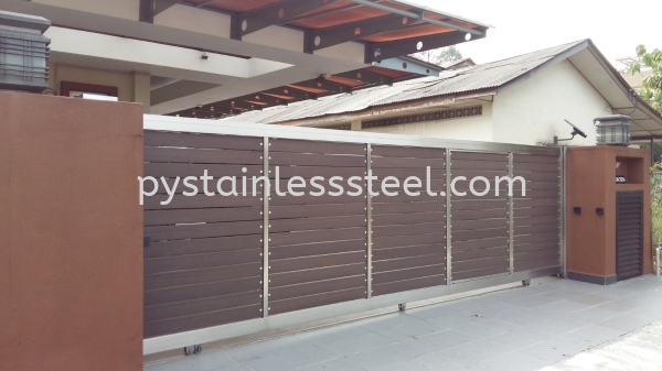 Stainless Steel Sliding Gate with Aluminium Wood Stainless Steel Sliding Gate with Aluminium Wood Stainless Steel Gate Selangor, Kajang, Kuala Lumpur (KL), Malaysia Contractor, Supplier, Supply | P&Y Stainless Steel Sdn Bhd