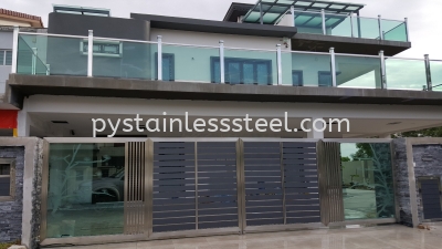 Stainless Steel Folding Gate with Aluminium Wood & Glass