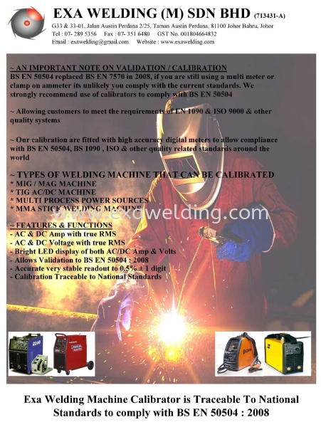 BS EN 50504 VALIDATION / CALIBRATION WELDING MACHINE Johor Bahru (JB), Malaysia, Austin Perdana Supplier, Suppliers, Supply, Supplies | Exa Welding (M) Sdn Bhd