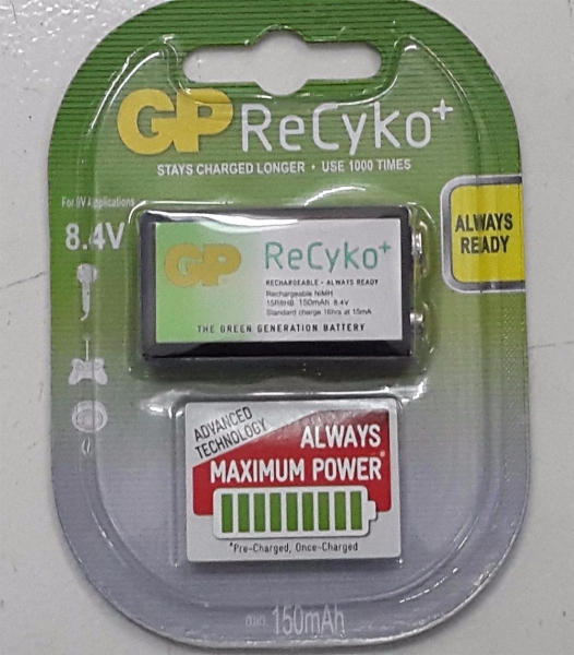 GP Recyko 9V Battery 150mAh  GP15R8HBE-2UEC1 8.4 VOLTS Batteries - Rechargeable Batteries Products Melaka, Malaysia, Batu Berendam Supplier, Suppliers, Supply, Supplies | Jit Sen Electronics Sdn Bhd