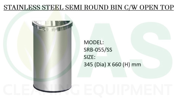 STAINLESS STEEL SEMI ROUND BIN C/W OPEN TOP Stainless Steel Bins and Receptacles Johor Bahru (JB), Johor, Malaysia, Johor Jaya Supplier, Supply, Rental, Repair | AS Cleaning Equipment