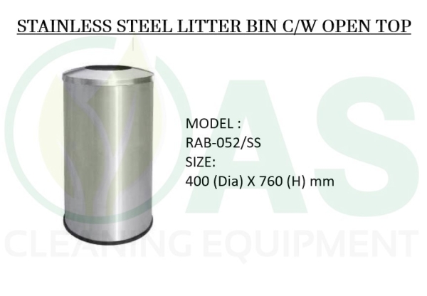 STAINLESS STEEL LITTER BIN C/W OPEN TOP Stainless Steel Bins and Receptacles Johor Bahru (JB), Johor, Malaysia, Johor Jaya Supplier, Supply, Rental, Repair | AS Cleaning Equipment