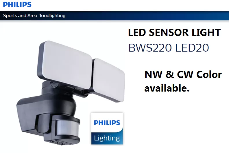 PHILIPS BWS220 LED20 PSU SMARTBRIGHT LED SECURITY LIGHT C/W PIR MOTION SENSOR 4000K/6500K