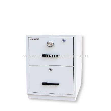Fire Resistant Cabinet 2 Drawer White Side View Blue Grey Color