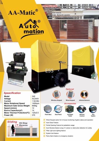 AA-Matic AC240 Sliding Motor For Sliding Gate Auto Gate System Perak, Ipoh, Malaysia Installation, Supplier, Supply, Supplies | Exces Sales & Services Sdn Bhd