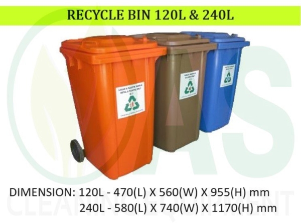 MOBILE RECYCLE BIN (2 WHEELS) - 120L & 240L Recycling Bins Bins and Receptacles Johor Bahru (JB), Johor, Malaysia, Johor Jaya Supplier, Supply, Rental, Repair | AS Cleaning Equipment