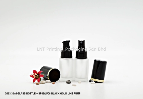 G153 30ml GLASS BOTTLE + SP06/LP06 BLACK CAP GOLD LINE