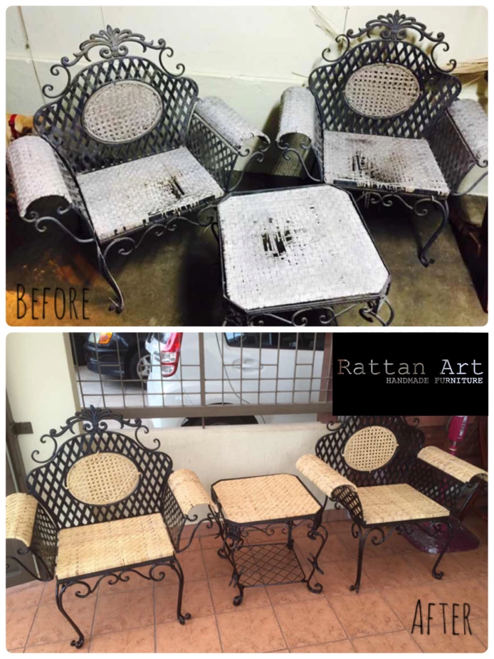 Repair Metal Chair Set With Rattan Weave  