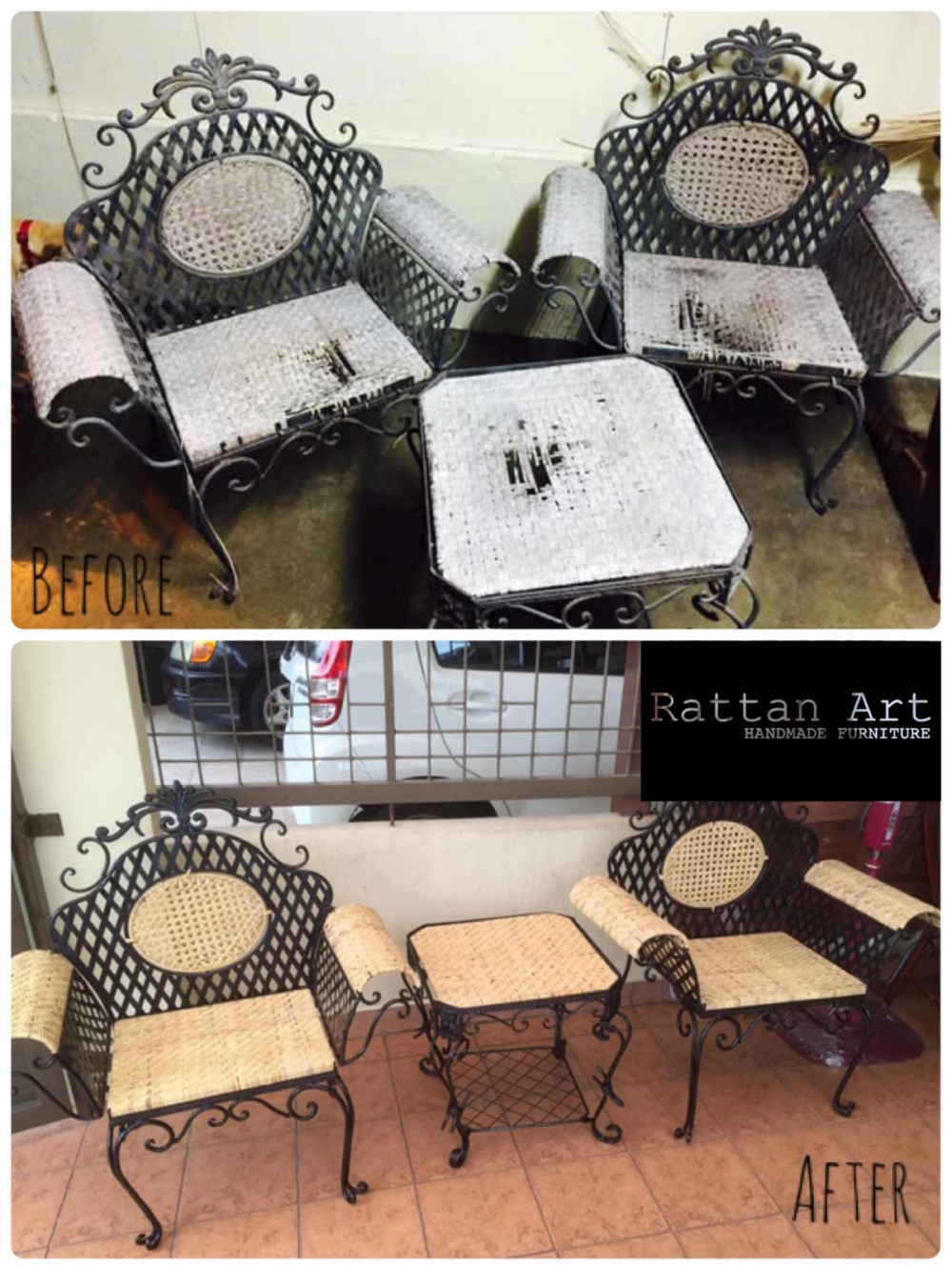 Repair Metal Chair Set With Rattan Weave 