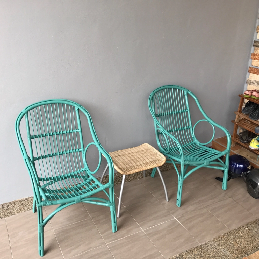 Custom Made Rattan Lounge Chair And Side Table