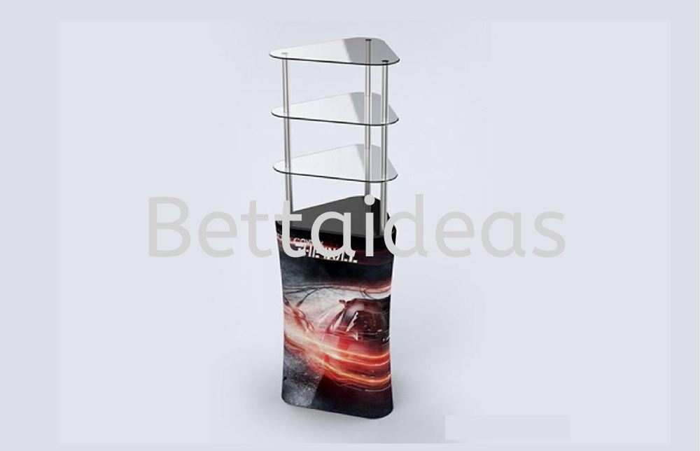 Reception Counter Triangle Shape With Display Rack Tension Fabric ...