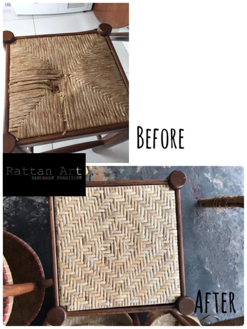 Repair Wooden Stool With Rattan Weave