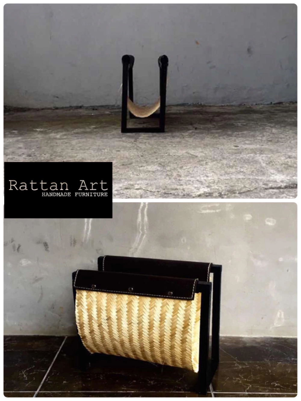 Custom Made Rattan Magazine Rack With Metal Structure 