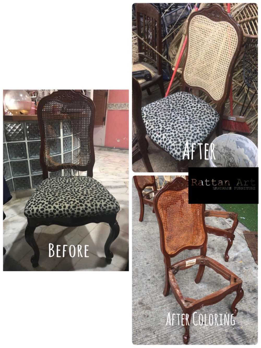 Repainted Wooden Chair And Repair Rattan Webbing