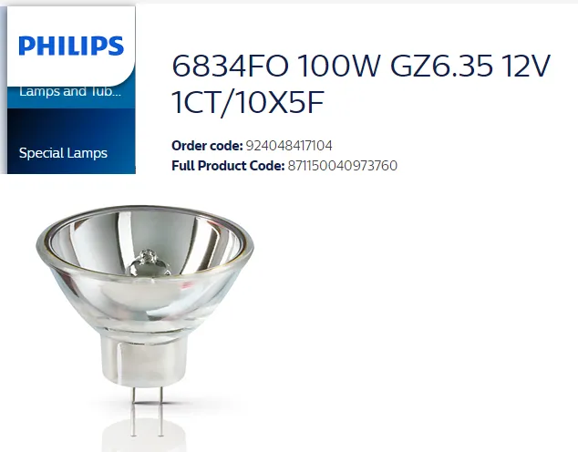 PHILIPS 6834 FO 12V 100W GZ6.35 HALOGEN LAMP