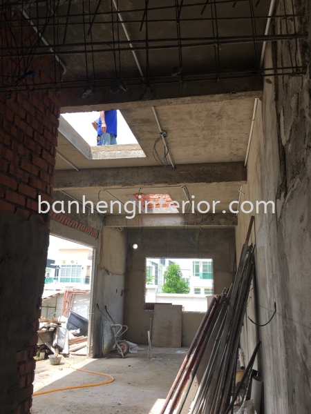 Kitchen with skylight design, Wiring work, Aluminum Folding Door, Laminates Glass  3 Storey House  Work In Progress  Johor Bahru (JB), Johor, Skudai Service, Renovation, Construction | Ban Heng Interior Design Sdn Bhd